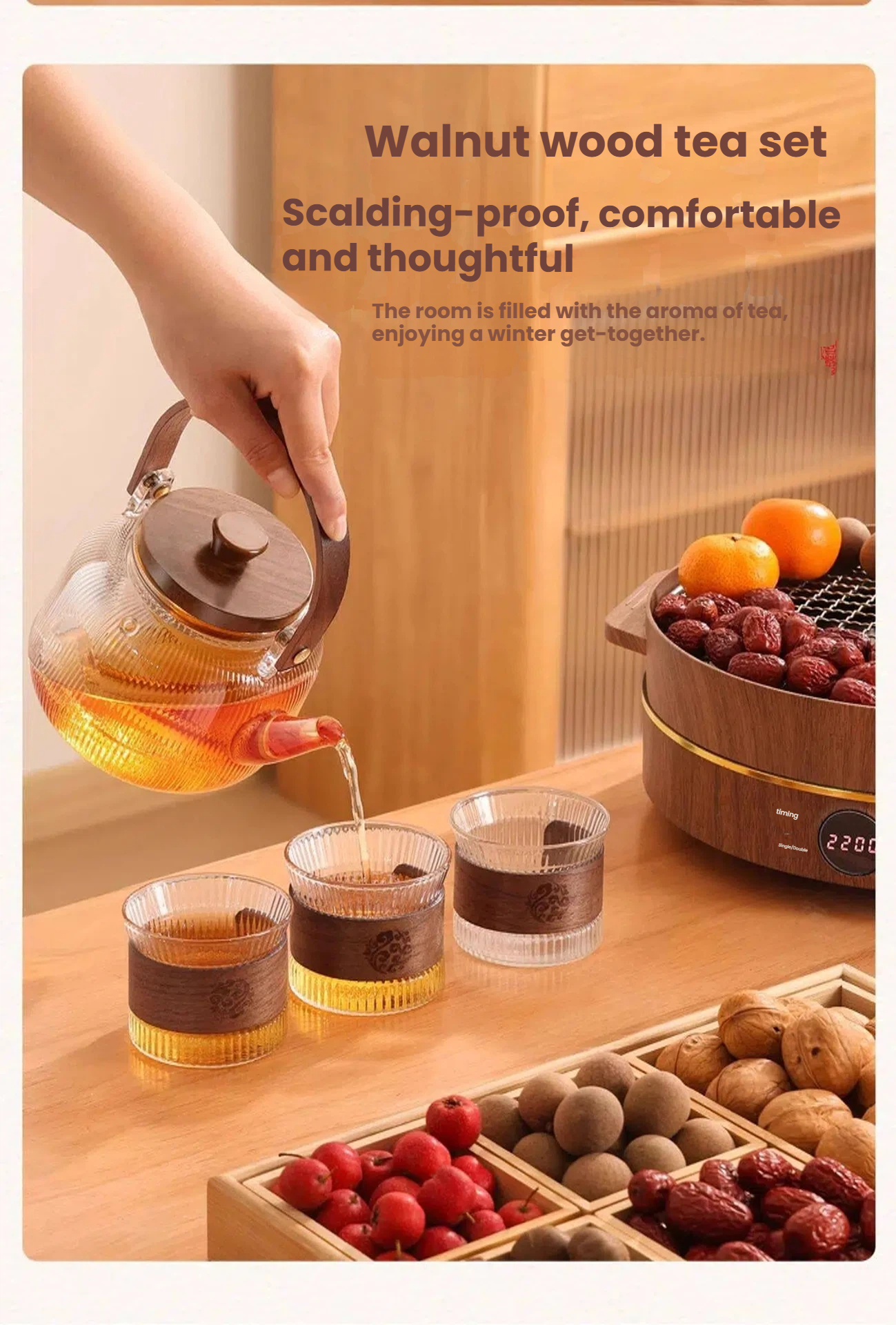 Cozy Brew Stove Tea Set - Glass Tea Kettle & Utensils with Electric Stove for Indoor Tea Brewing