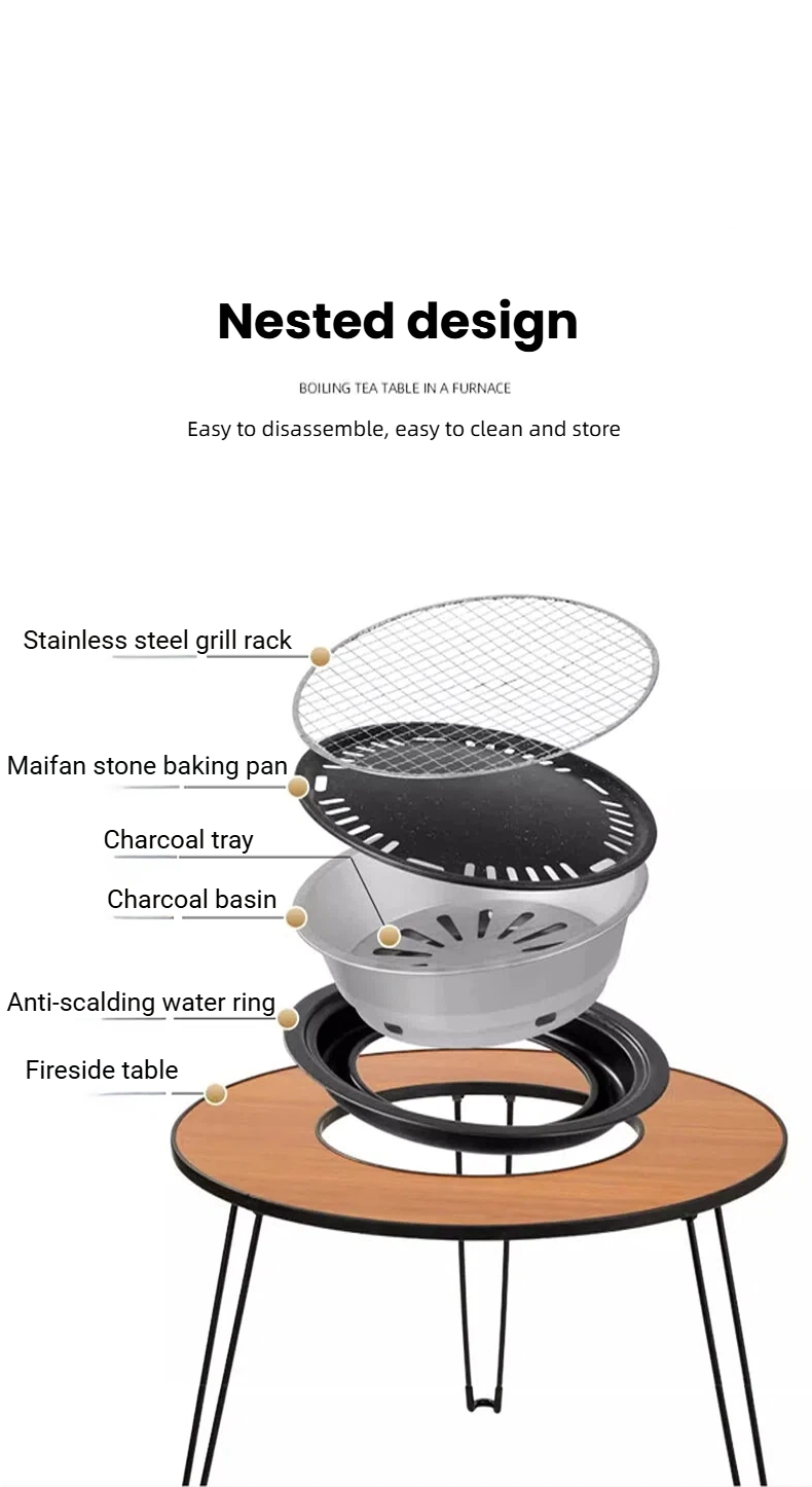 Atmospheric stove set, home charcoal stove, outdoor barbecue grill,Outdoor Folding Fireplace Package, Fold-able and portable camping barbecue table