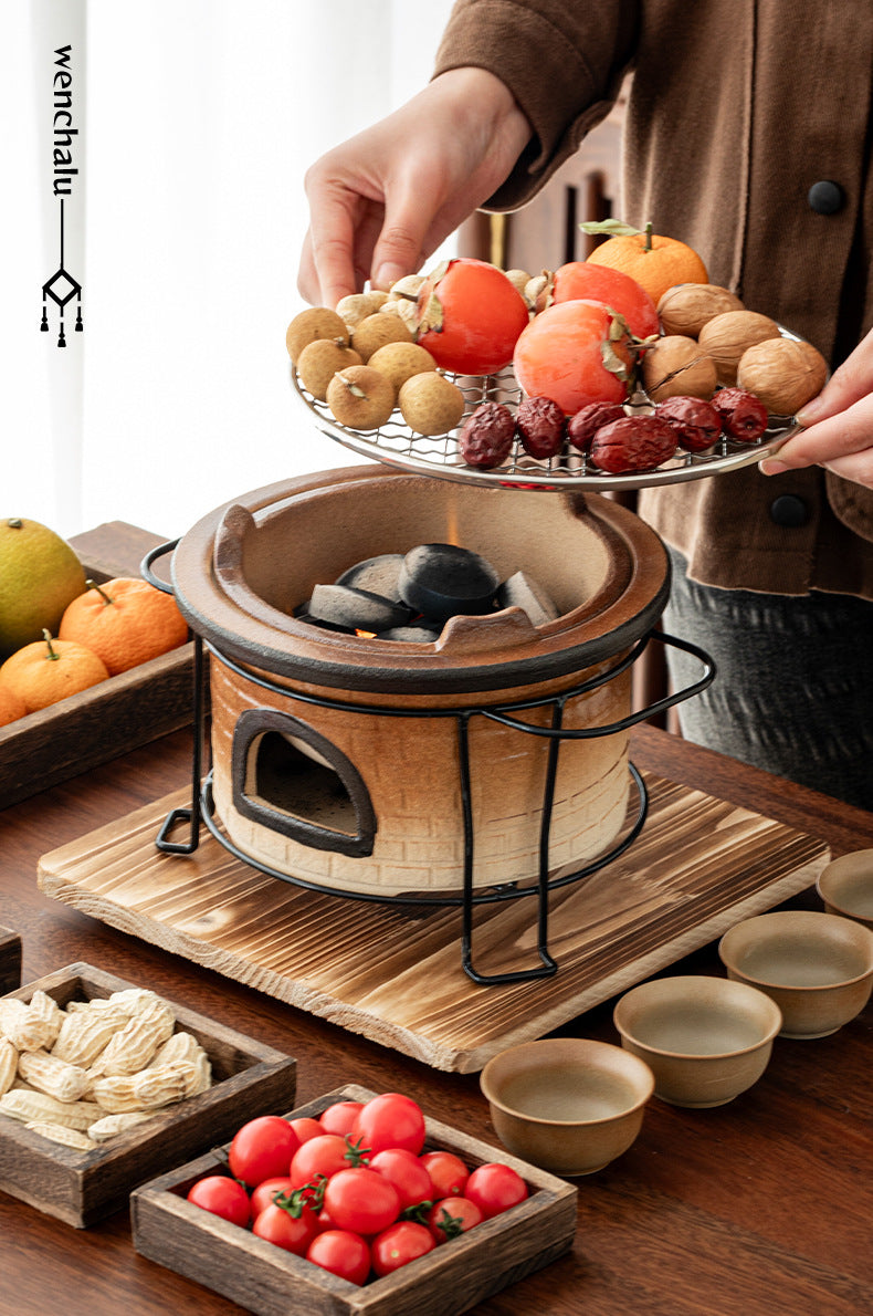 Outdoor Charcoal Stove Tea Brewing and Milk Roasting Suitcase Set